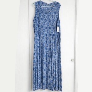 Women’s 3X smocked midi dress blue floral Croft & barrow 3XL summer sleeveless